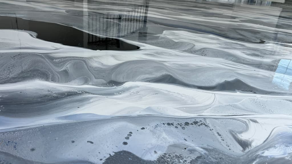 White, gray, and black metallic epoxy finish detail