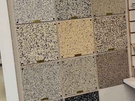 Client-supplied display of neutral Flake flooring blend samples